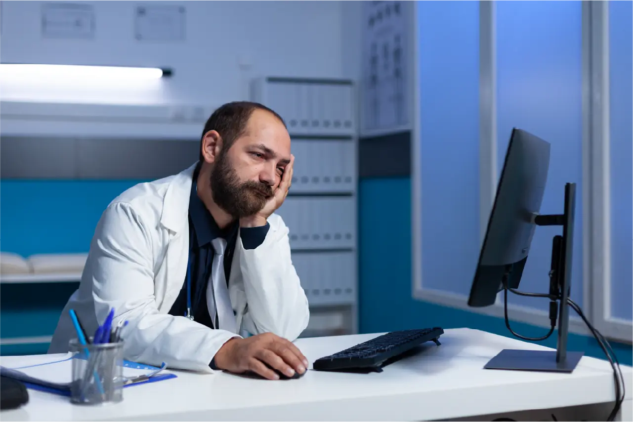 Frustrated ASC administrator dealing with day-of surgery cancellations due to missing agency staff credentials